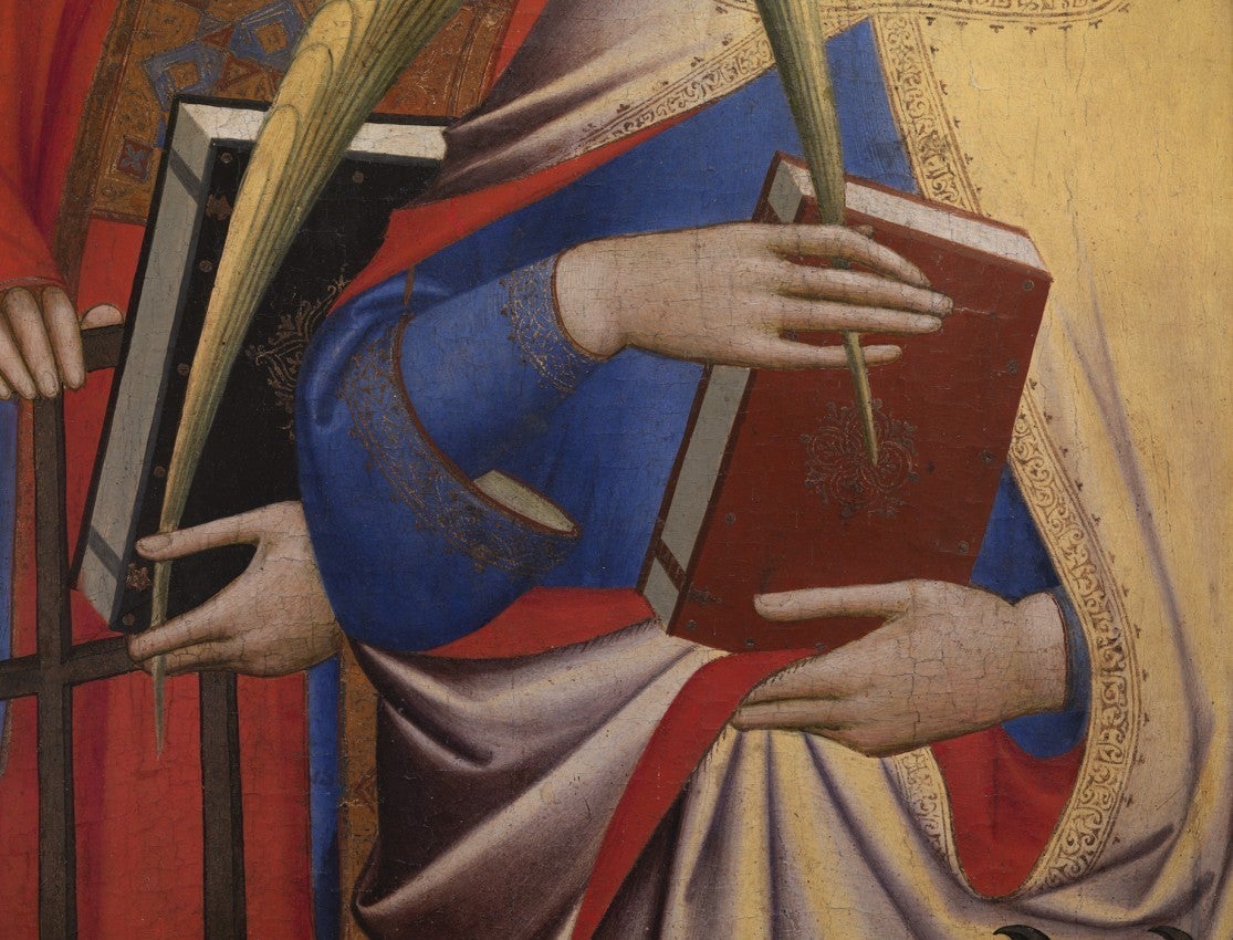 Detalle de: Los Santos Laurencio y Catalina, Giovanni Gaddi, pintura de 1380