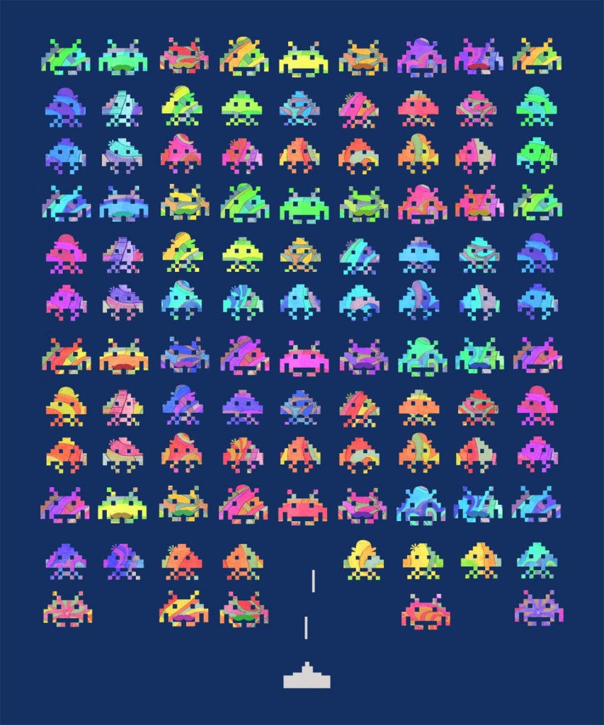 Groovy Invaders Navy - Print by Terry Fan