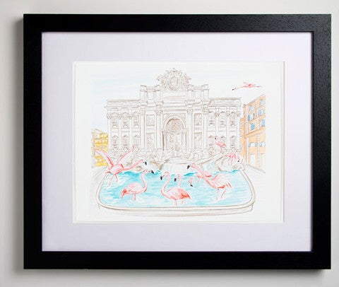Flamingos Flock to the Trevi Fountain