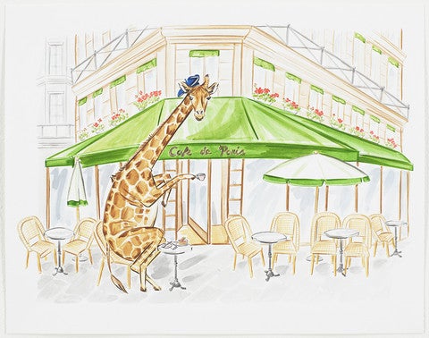 Giraffe's Paris Tea Time - Art by Hayley Sarno