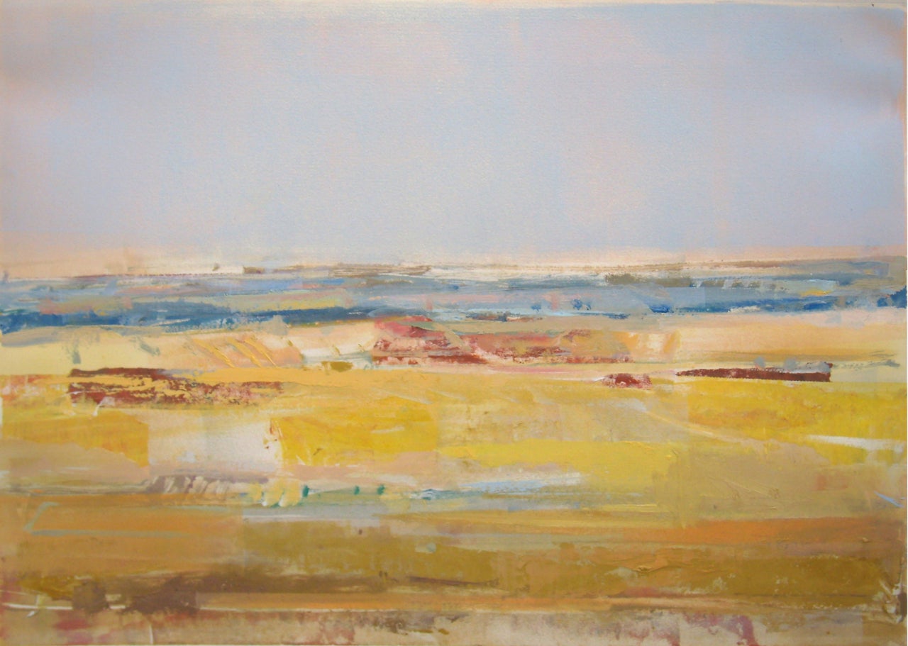 Gloria Sáez Landscape Painting - Gloria Saez, "Campos de Castilla - Castile Landscape", Oil on paper, 2012