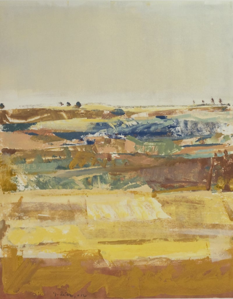 Gloria Sáez Landscape Painting - Gloria Saez, "Campos de Castilla - Castile Landscape", Oil on paper, 2012