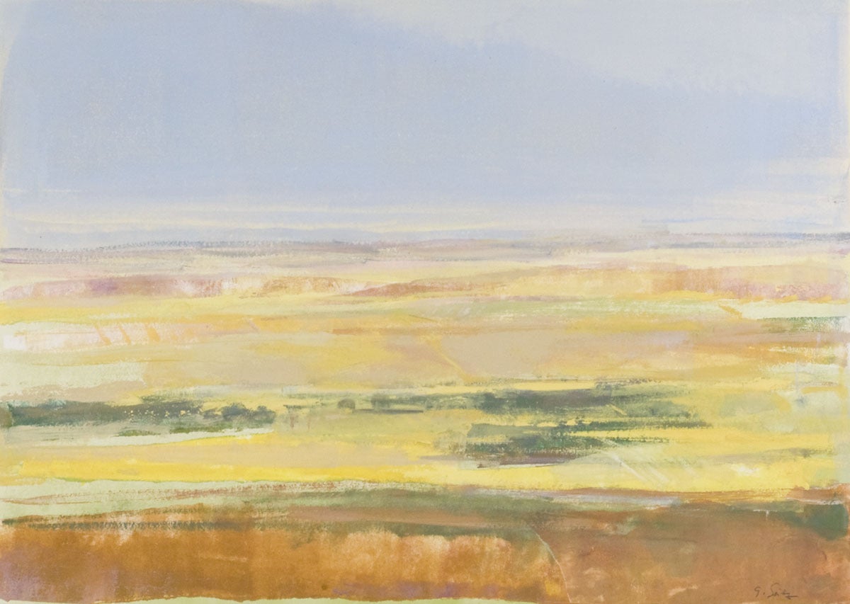 Gloria Sáez Landscape Painting - Gloria Saez, Campos de Castilla (GS35), Oil on paper, 2011