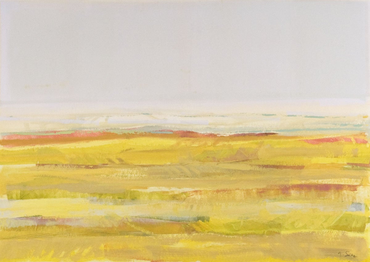 Landscape Painting Gloria Sáez - Gloria Saez, Campos de Castilla, huile sur papier, 2011