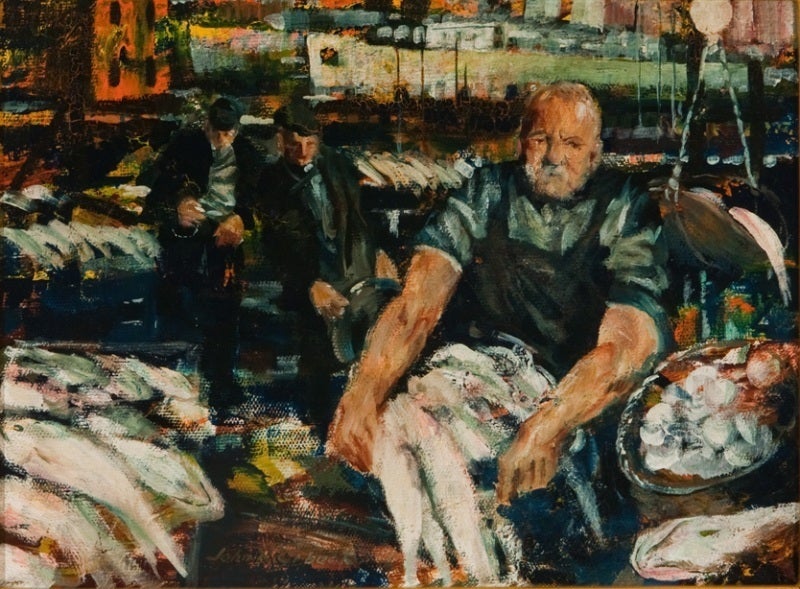 Fish Seller - Painting by John R. Grabach