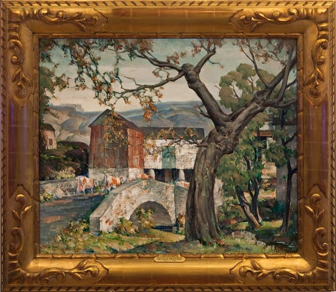 "Over the Bridge and Home" - Painting by Arthur Meltzer