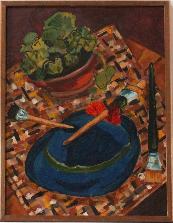 Stuart Bigley Still-Life Painting - Still Life with Plants and Brushes