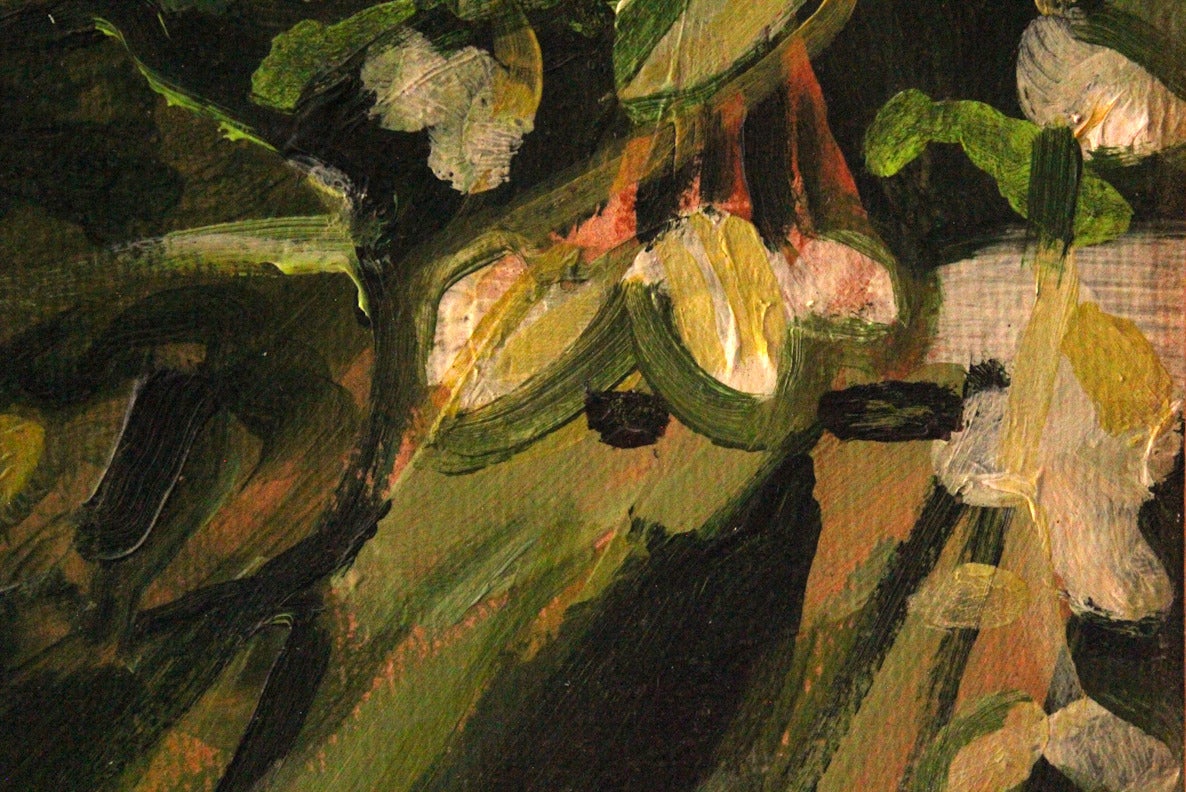 Stillleben mit Blumen im Fenster 1 (Braun), Still-Life Painting, von Stuart Bigley