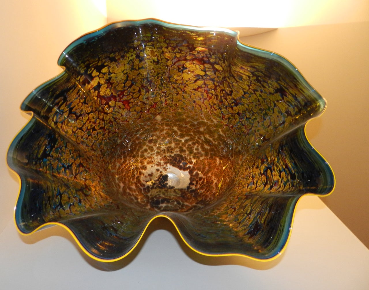 Blue Green Macchia with Yellow Lip Wrap - Sculpture by Dale Chihuly
