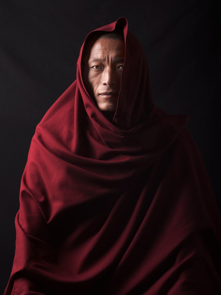 David Zimmerman Portrait Photograph - Monk, Portrait, Red, Tibetan, Tenzin Galtsen, Tibet
