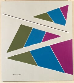 Karew (purple, green, blue, triangles, geometric, striped acrylic painting)