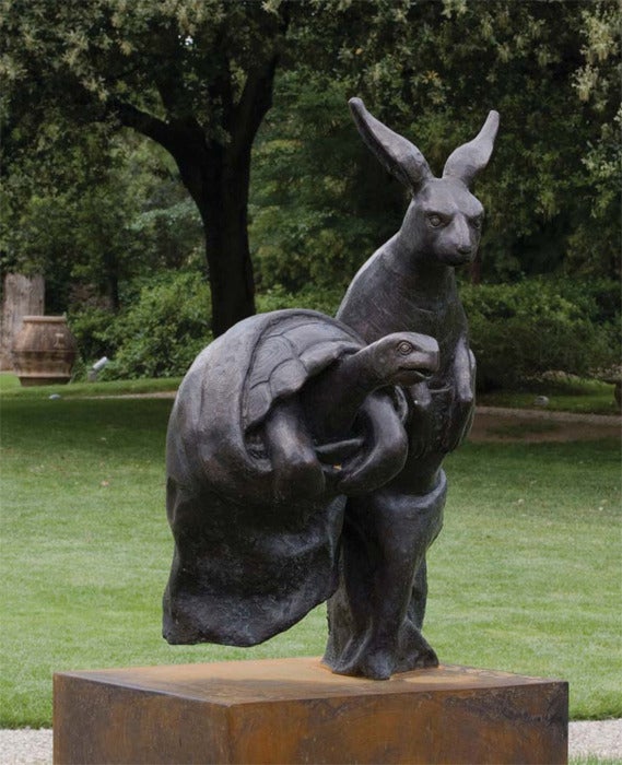 Bjørn Okholm Skaarup Figurative Sculpture - The Hare and the Tortoise