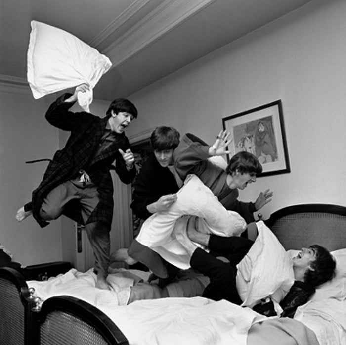 Harry Benson Figurative Photograph - Beatles Pillow Fight, Hotel George V, Paris
