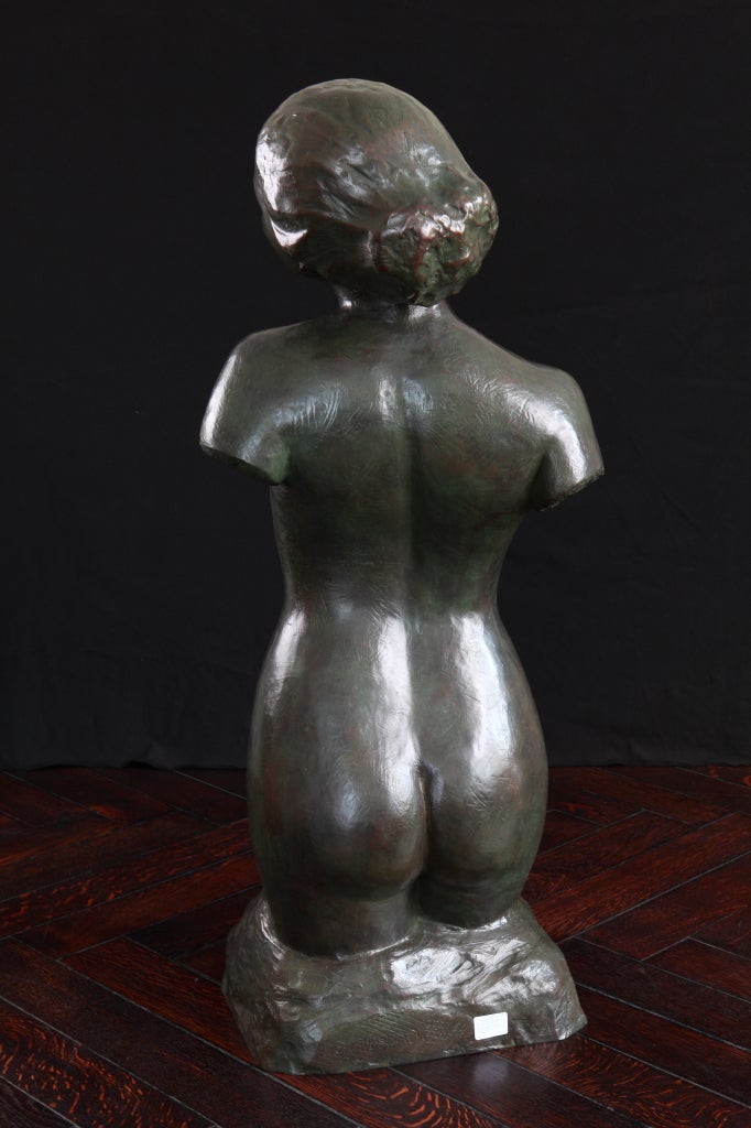 Nude sculpture, ca. 1905 by Rudolf Kaesbach ( 1873-1955 ), Germany. Bronze with brown patina. Signed: R.KAESBACH
Height: 37,8 in ( 96 cm ), Width: 14.57 in ( 37 cm )