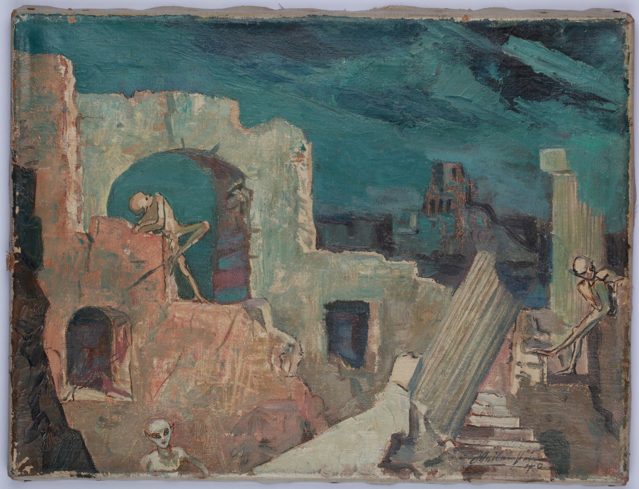 Walter Wellenstein Oil Painting Verfallener Palazzo Im Mondlicht, 1940