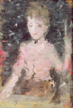 Vintage Oil on Cardboard La Femme au Tir II by Dietz Edzard, 1938