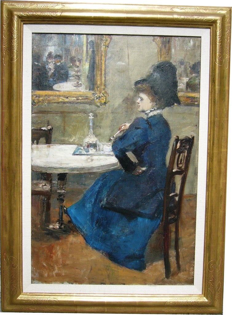 Lady In A Blue Dress - Painting by Lesser Ury