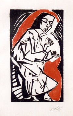 Erich Heckel, gravure sur bois « Reclining Woman » (Femme tournée), 1913