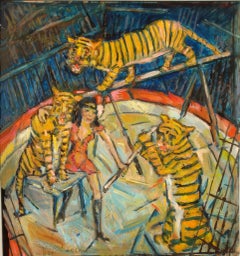 Heinrich Richter-Berlin Oil Painting Tiger Training, 1979