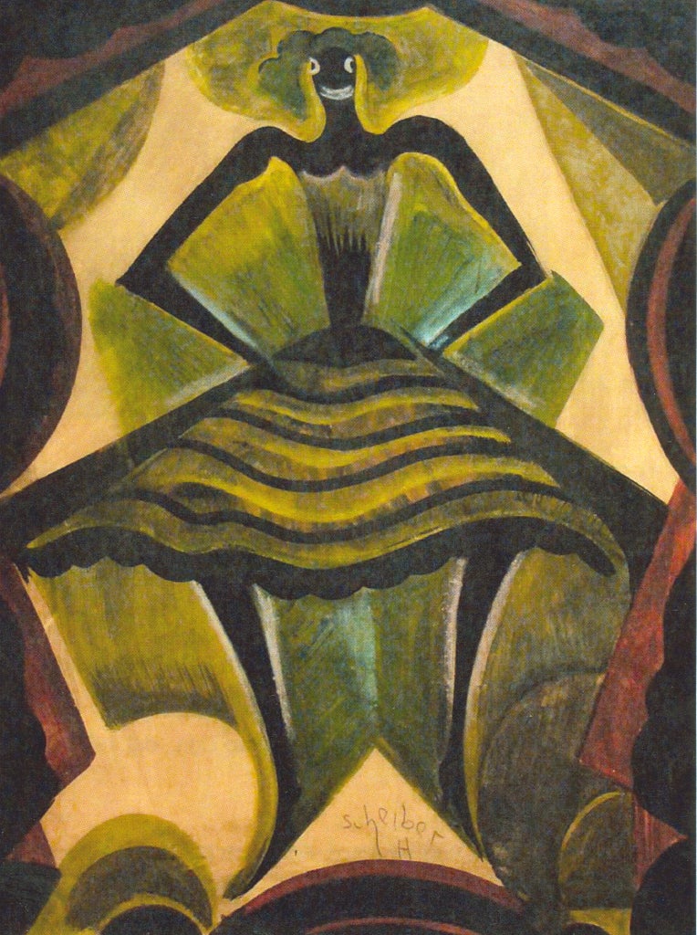 Hugó Scheiber Figurative Painting – Große Scheiber- Theaterszene mit einem Tänzer, Gouache, ca. 1920