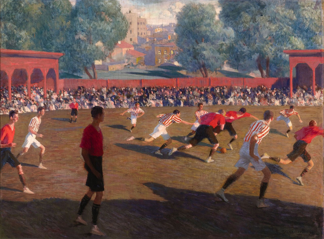 Fedor Zakharov (b.1882) Landscape Painting - Football by Fedor Ivanovich Zakharov