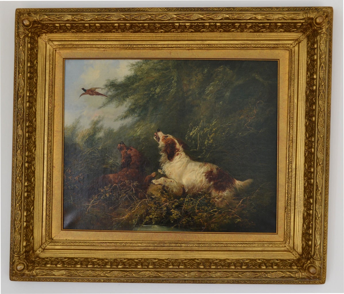 George Armfield Animal Painting - Spaniels Flushing A Pheasant attrib G Armfield
