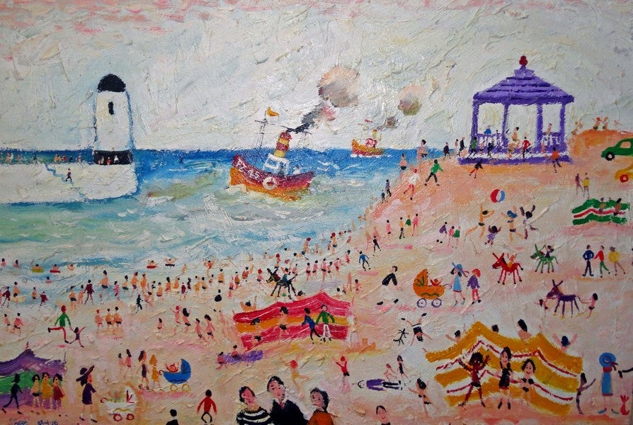 Simeon Stafford Landscape Painting - St Ives: Contemporary Outsider Art Oil Painting
