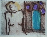 Blonde Nude With Purple Flowers