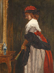 John Callcott Horsley Portrait Painting - Lady Regarding Herself In A Pier Mirror