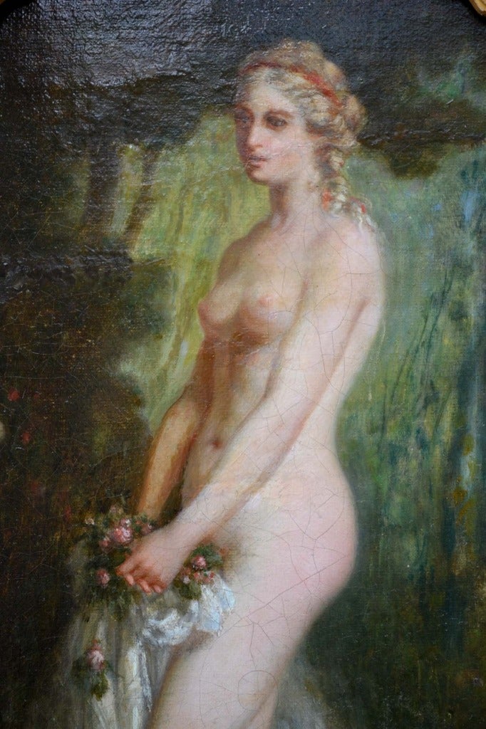 Classic Female Nude In Garden: Victorian Nude, Oil painting - Painting by Jules Salles-Wagner