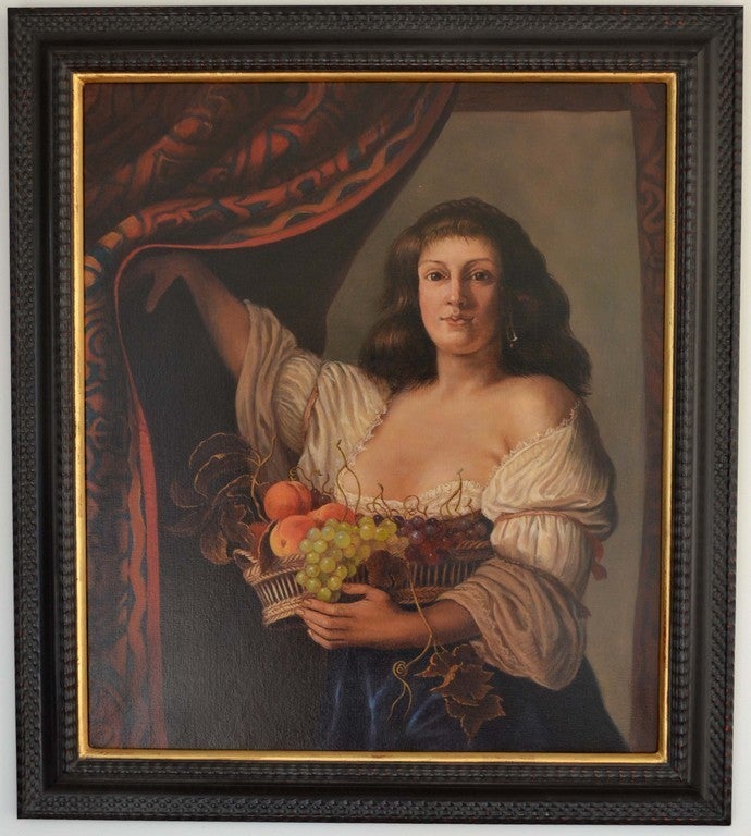 Jonathan Adams Portrait Painting – Frau mit Korb und Obst (Couwenburgh)