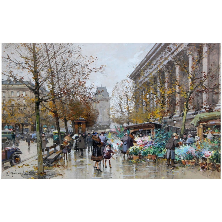 Eugene GalienLaloue The Flower Market, Place de la Madeleine, paris