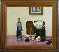Vintage Still life with Chinese porcelain and a statuette