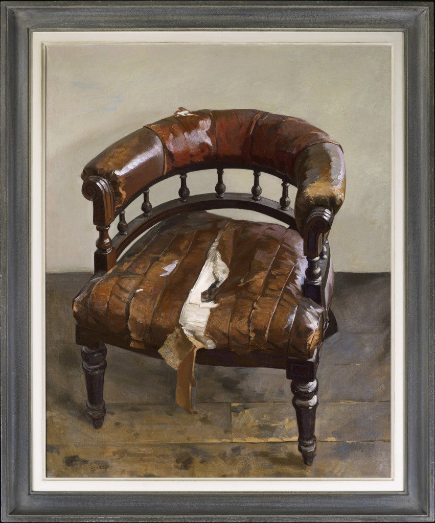 Stephen Rose Still-Life Painting - The worn leather chair (Errols chair)