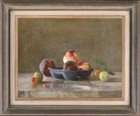 Peaches with greengages and a cherry
