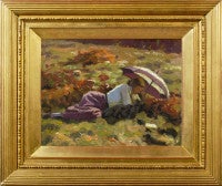 Vintage Averil Burleigh reclining in a meadow