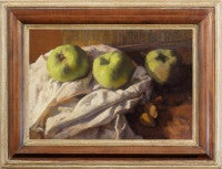 Still life with three Bramley apples
