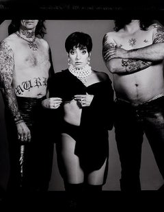 'Liza Minnelli' - in pearls posing with two men, fine art photography, 1996