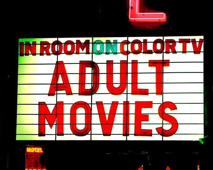 Albert Watson Still-Life Photograph - 'Adult Movies' - iconic neon sign in LA, fine art photography, 2001