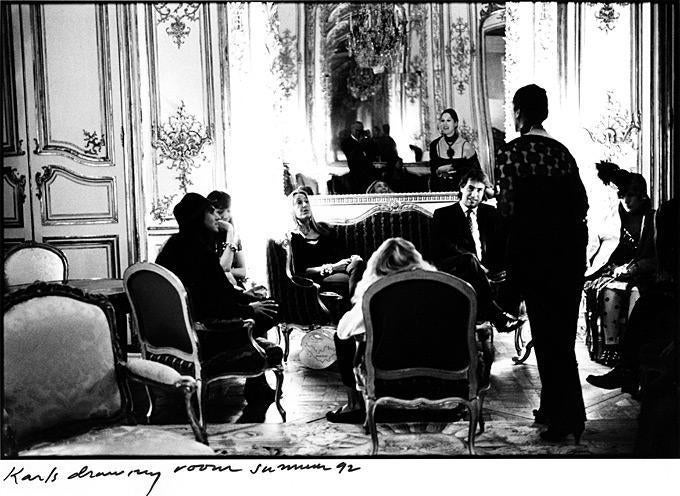 Arthur Elgort Black and White Photograph - Karl Lagerfeld`s Salon - baroque interior with people, fine art photography 1991
