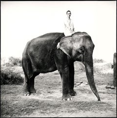 Vintage Kate Moss in Nepal, British Vogue - Model on elephant, fine art photography 1993