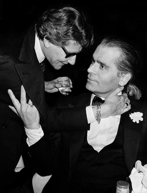 Roxanne Lowit Portrait Photograph - Yves Saint Laurent and Karl Lagerfeld, LePalace's fifth anniversary