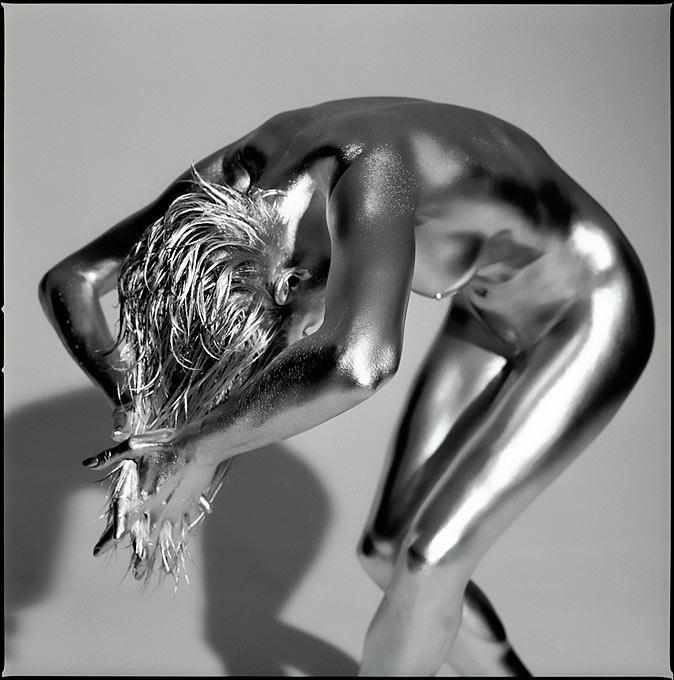 Guido Argentini Nude Photograph - Hera - classical antique inspired silver nude, a dancer in a diving pose