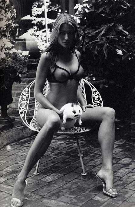 Sante D´ Orazio Black and White Photograph - Brenda Schad, NYC - nude model in Garden with Bunny, fine art photography, 2004