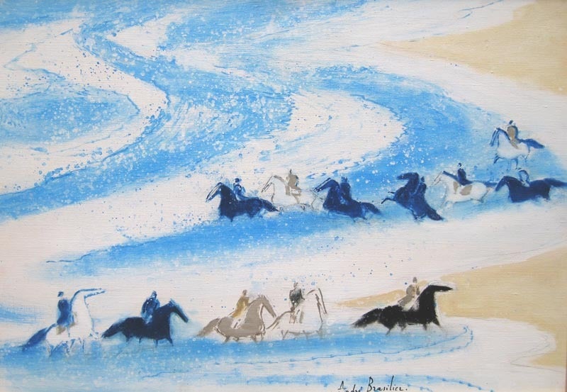 André Brasilier Abstract Painting - Cavaliers sur la Plage