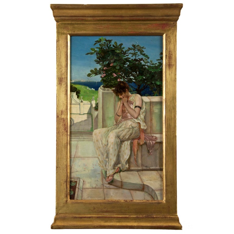 Oil on canvas by Frank Hobden 1879-1930. Classical pre-raphaelite lady. Style of Sir Lawrence Alma Tadema.

Signed and dated in the marble by the artist.

Frank Hobden 1879-1930

Hobden lived in South Benfleet, and made its locality the subject of a