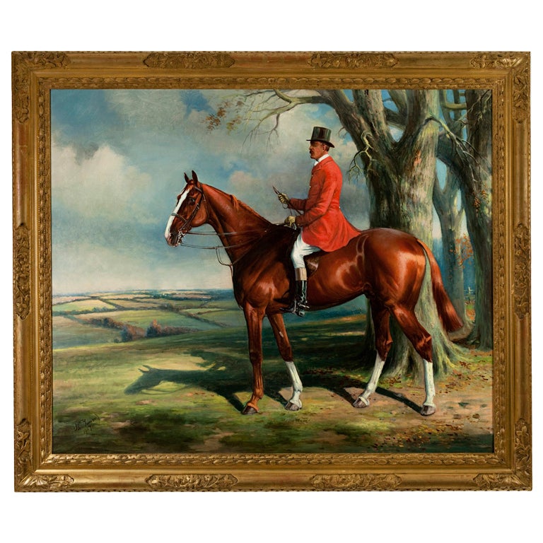 A Rare large oil on canvas of a Huntsman in full attire. Signed and dated by the artist in original gold leaf frame with london labels and stamps to reverse.

John Charles Tunnard (1873 -1960)
The eldest of the five sons of Charles Thomas Tunnard