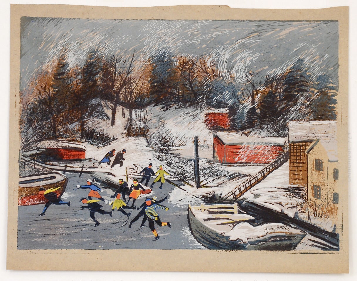 Harry Gottlieb Landscape Print - Winter on the Creek