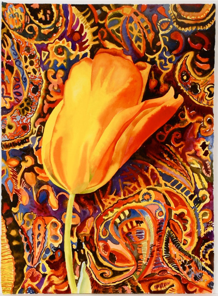 Linda Bastian Still-Life - Tulip on Paisley

							