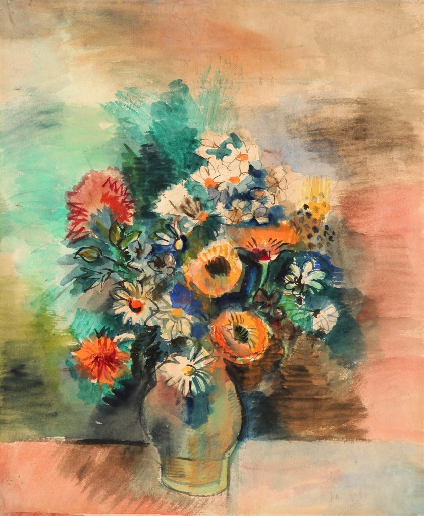 Jean Dufy Figurative Painting - MULTICOLOURED BOUQUET OF FLOWERS